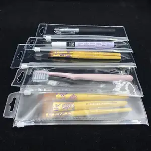many size pieces retails hanging holes top tag clear transparent laser color pencil case bag pouch Brush pen bag with zip