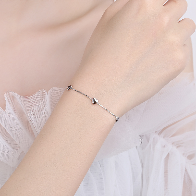 Bracciale Donna A Catena Con Ciondolo Cuore In Argento Sterling 925 - Semplice Ed Elegante, Dorato - 2