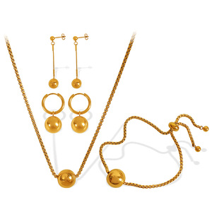 Fashion Jewelry <b>Set</b> Gold Plated Ball Pendant Earrings Necklace <b>Bracelet</b> Women's Party Stainless Steel - Product Image 5
