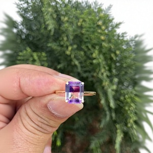 14K Gold Natural Amethyst Emerald Cut <b>Ring</b> Handmade Luxury Fine Jewelry Wholesale Supplier - Product Image 1