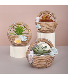 Panier en résine imitation osier Roogo pour plantes succulentes avec trou de drainage, <span class=keywords><strong>pot</strong></span> de fleurs mignon en forme de chiot ou de lapin - Product Image 2