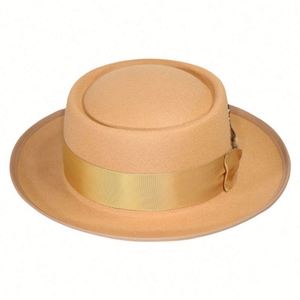 Hot Sale Pork Pie Top <b>Hats</b> Fashion British Men Women Casual Jazz <b>Hat</b> With Feather Short Brim Fedora <b>Hat</b> - Product Image 5