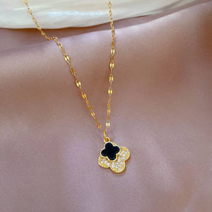 חדש מצופה זהב מעוקב זירקון זהב מצופה תכשיטי <span class=keywords><strong>4</strong></span> ארבעה עלה תלתן שרשראות נירוסטה קולר - Product Image 6