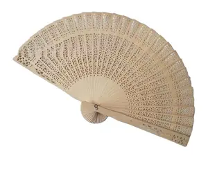 Wholesale wood color sandalwood fan hollowed out folding fan printed wood artifact fan