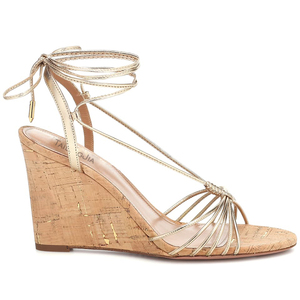Sandali con <span class=keywords><strong>tacco</strong></span> a zeppa <span class=keywords><strong>in</strong></span> <span class=keywords><strong>sughero</strong></span> dorato all'ingrosso cinturino alla caviglia punta tonda allacciata tacchi alti per donna - Product Image 2