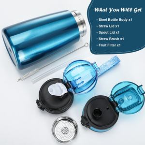 Oem Custom Electroplated Blue Insulated Vacuum Flask Stainless Steel <b>Kids</b> Water Bottle With Straw - Product Image 4