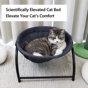 Elevated Cat Bed Round Mesh <b>Hammock</b> With Metal Stand Indoor Outdoor Use Black Cooling Breathable For Small To Medium Cats - Product Image 3