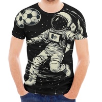 T-shirt pour homme avec impression photo d'astronaute sur la lune, manches courtes, col rond, coupe décontractée, respirant, en polyester tricoté