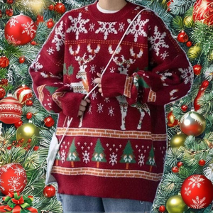 Kivotech เสื้อสเวตเตอร์ถักแบบลำลองสำหรับผู้หญิงเสื้อสเวตเตอร์ถักแบบสวมหัวคอกลมผ้าแจ็คการ์ดกันรอยยับไม่ยับ - Product Image 2