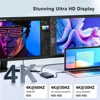 Hub USB-C 4-en-1 MST double DP 4K 60Hz, adaptateur multiport Type-C avec charge PD 100W, USB 3.0, adaptateur d'affichage double moniteur