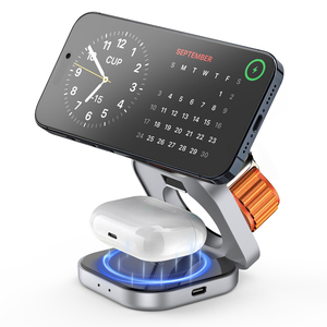 Logo personnalisé d'usine Portable pliable 3 en 1 support de <span class=keywords><strong>chargeur</strong></span> de téléphone magnétique sans fil 15W <span class=keywords><strong>chargeur</strong></span> sans fil charge rapide pour <span class=keywords><strong>iphone</strong></span> - Product Image 1