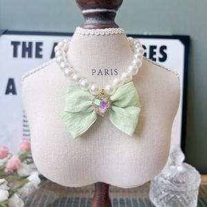 <span class=keywords><strong>Collar</strong></span> para mascotas de Bichón de peluche sólido de estilo japonés, cintas con lazo dulce, <span class=keywords><strong>collar</strong></span> de perlas suaves, accesorio transfronterizo suave para perros y gatos - Product Image 3