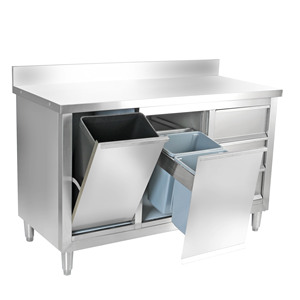 Stainless Steel Workbench With Waste Bins And Drawers <b>For</b> Commercial Kitchen Use - Product Image 2