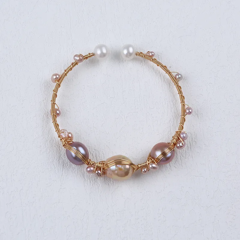 Adjustable Wire Winding Natural Freshwater Pearl Jewellery Bracelet