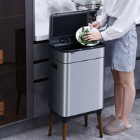 Poubelle intelligente rechargeable ELPHECO 9L+9L à détection de mouvement en acier inoxydable avec bac intérieur et pieds en bois pour usage domestique