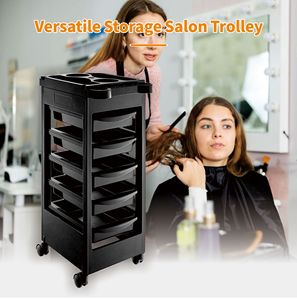 Carrello da Parrucchiere Moderno a Cinque Livelli con Ciotola per Tintura e Supporto per Asciugacapelli, Carrello Mobile per Salone di Bellezza con Rotazione a 360 Gradi - Product Image 3