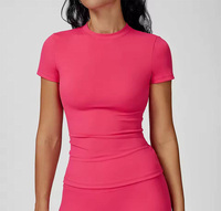 Camiseta Deportiva Corta para Mujer, Personalizada, Informal, de Punto, Elástica, Transpirable, de Secado Rápido, con Estampado Atlético, para Verano, Corte Regular