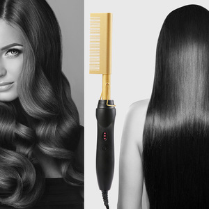 Peine Eléctrico Rizador 2 en 1, Plancha y Rizador de Cabello de Cerámica Dorada para Cabello Seco con Cable de Alimentación - Product Image 3