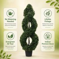 Árbol Topiario Artificial en Espiral Doble de 120 cm, en Maceta, para Decoración de Interiores, Realista, Verde Artificial
