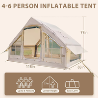 Tente de camping gonflable 4-6 personnes, haute performance, imperméable, coupe-vent, facile à installer, 4 saisons, en tissu Oxford.