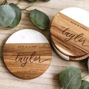 Posavasos Redondos de Mármol y Madera, Posavasos de Alabastro y Madera, Ideales para Bebidas, Té, Café y Mesas de Bar - Product Image 1