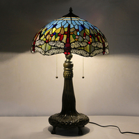 Lampe de table en verre teinté LongHuiJing de 16 pouces, motif libellule, base en alliage de zinc, douille E26 E27, lampe de bureau intérieure, vente en gros