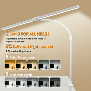 Lámpara de escritorio de protección ocular de iluminación ancha LED de doble cabezal con Clip 24W 4 colores regulable Flexible ajustable lámpara de mesa de cuello de cisne - Product Image 6