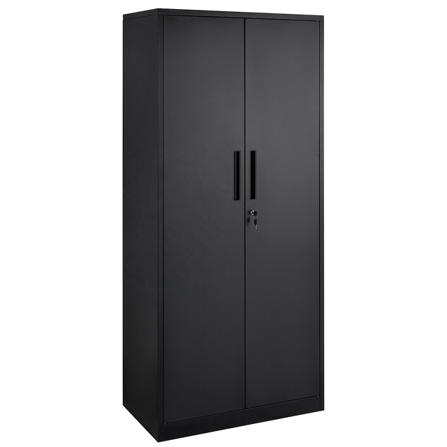 Tall 72 Inch Tool Steel Locking Cabinet Black Pantry with Doors and 4 Shelves for Home Office Classroom Garage Storage Systems