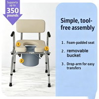 Chaise de toilette en fer avec accoudoirs rabattables, patins antidérapants, aide à la toilette médicale pour les personnes handicapées et les patients post-opératoires