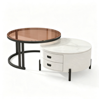 Ensemble de tables basses rondes imbriquées minimalistes italiennes modernes, plateau en pierre frittée mate, mobilier de luxe léger pour salon