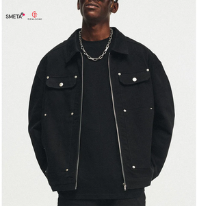 Nouvel arrivage de <span class=keywords><strong>veste</strong></span> universitaire surdimensionnée à fermeture éclair avec logo personnalisé pour hommes <span class=keywords><strong>veste</strong></span> punk pour hommes noire avec rivet et <span class=keywords><strong>bosse</strong></span> pour ongles - Product Image 1