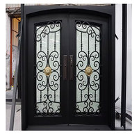 Portes d'entrée en fer forgé noires à double battant, avec design en verre, pour l'extérieur et l'intérieur, appartement, sécurité française