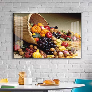 Peinture sur verre colorée scandinave avec motifs de fruits et légumes nordiques pour la décoration murale de cuisine - Product Image 1
