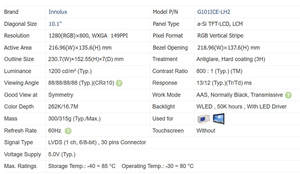 Écran LCD TFT Innolux 10,1 pouces G101ICE-LH2 1280x800 Ultra Haute Luminosité 1200 nits Module LCD avec Carte de Contrôle - Product Image 4