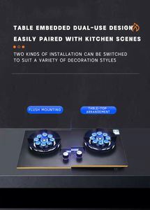 Top Cooktop เตาแก๊ส2หัวเตาแก๊ส LPG NG ในตัวแก้วอารมณ์องค์ประกอบปริมาณสีดำเซรามิกบรรจุอากาศ - Product Image 5