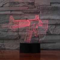 Lampe de chevet LED 3D en acrylique en forme de pistolet, 7 couleurs changeantes, commande tactile, lumière d'ambiance chaude, décoration de la maison, cadeau