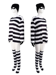 Conjunto de disfraz de ladrón para mujer, Cosplay de Halloween a rayas, camiseta de manga larga, accesorios, atuendo de fiesta - Product Image 5