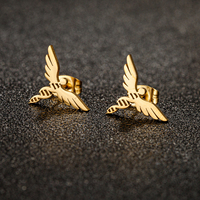 Boucles d'oreilles clous en acier inoxydable Shuangshuo, motif aile d'ange et petite plume, bijoux de piercing pour femme, cadeau de fête