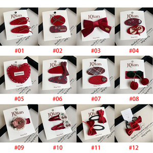 Pinza de pelo con lazo de Año Nuevo rojo brillante para niños hecha a mano 1 tela cereza en forma de corazón horquillas dulce niña lindo flequillo lateral <span class=keywords><strong>BB</strong></span> Clip - Product Image 5