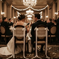 Housse de chaise de mariage Just&Married en dentelle rétro française pour la décoration du dossier, accessoires de décoration de scène de mariage personnalisables