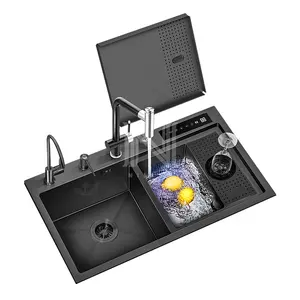 N8246XN6 Fruit & Vegetable Hydro Purification Factory Price Rectangular Black Nano Kitchen Single Bowl Sink With Cup Rinser