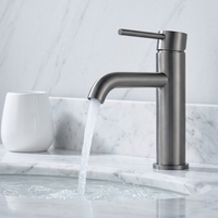 Robinet de lavabo moderne minimaliste à poignée unique en acier inoxydable, à poser sur le comptoir, avec eau chaude et froide, pour salle de bain