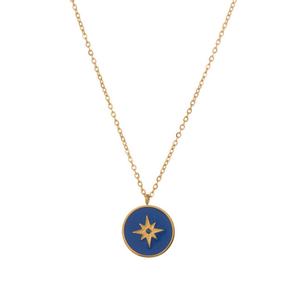 Collier pendentif boussole étoile à huit branches géométrique en émail bleu pour femme, en acier inoxydable plaqué or 18 carats, bijou tendance et mode - Product Image 6