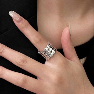 S925 Pure Silver Geometric Open Weave <b>Ring</b> Adjustable Unisex Fashion Jewelry Gift - Product Image 2