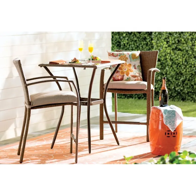 Ensemble de table café, mobilier d'extérieur en osier, canapé de jardin avec coussin, 3 pièces