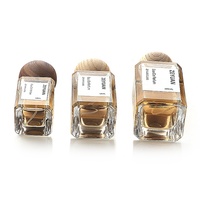 Flacon de parfum carré en verre transparent de luxe, 30ml, 50ml, 100ml, vide, avec pulvérisateur à sertir et couvercle rond en bois lourd, vente en gros