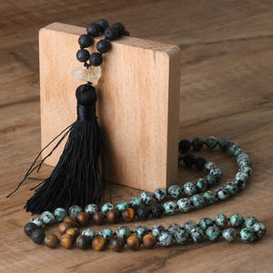 女性のための可憐なマラネックレス男性手作りタッセルペンダントノットマットナチュラルタイガーアイヤー108ビーズネックレス - Product Image 3