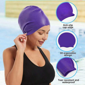 Bonnet de bain en silicone surdimensionné Xxl bonnet de bain de protection des oreilles imperméable pour adultes pour hommes et femmes avec des cheveux longs - Product Image 3