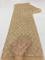 Tissu en dentelle à sequins lourds couleur or champagne, broderie de perles sur maille pour robe de mariée, plusieurs couleurs en stock, livraison rapide