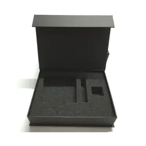 低最小起订量定制标志豪华黑色磁性闭合硬质纸板礼品盒，带Eva泡沫插件